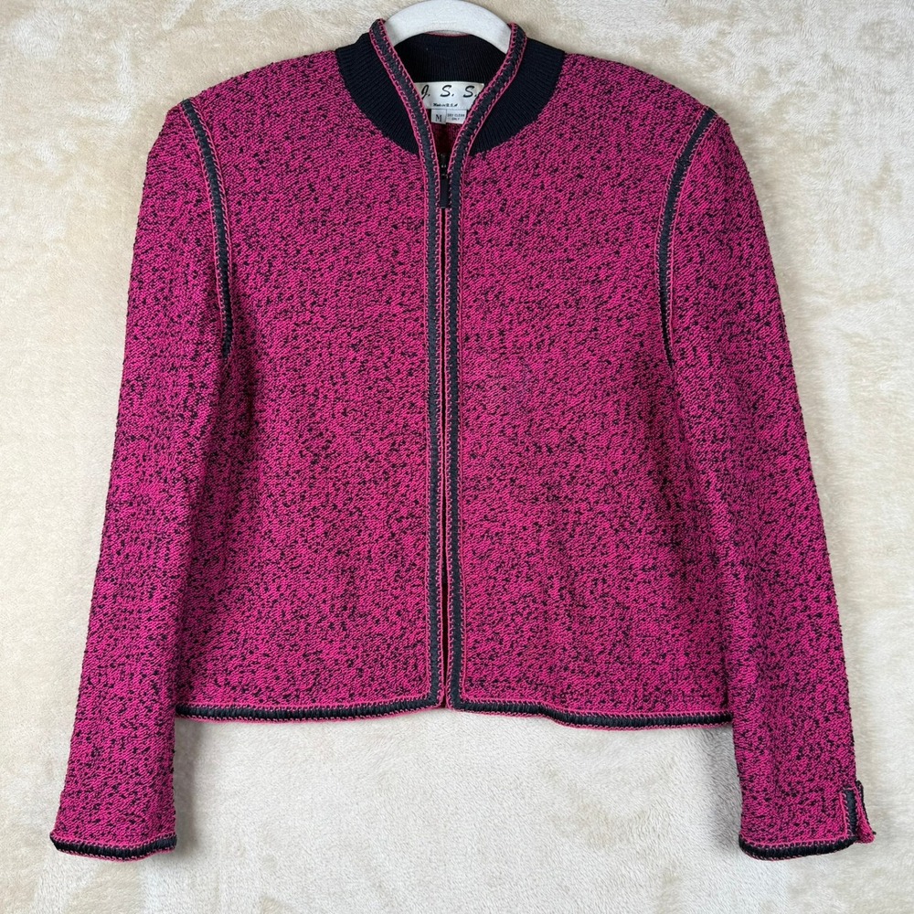 J.S.S. Vintage Magenta Pink Wool Blend Zip Up Bomber Jacket Womens Medium USA
